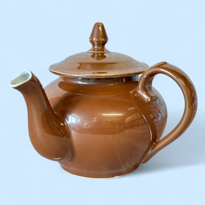 Vintage Art Deco Apilco Teapot, French Brown Porcelain Side Handle Bistrot Pot