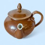 Vintage Art Deco Apilco Teapot, French Brown Porcelain Side Handle Bistrot Pot