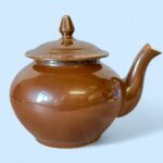 Vintage Art Deco Apilco Teapot, French Brown Porcelain Side Handle Bistrot Pot