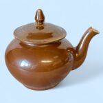 Vintage Art Deco Apilco Teapot, French Brown Porcelain Side Handle Bistrot Pot
