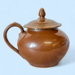 Vintage Art Deco Apilco Teapot, French Brown Porcelain Side Handle Bistrot Pot