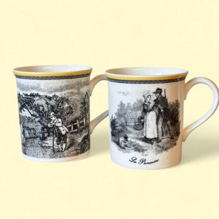 Pair Villeroy & Boch Audun Mugs, Chasse & Ferme Fine China, Vintage German Cups