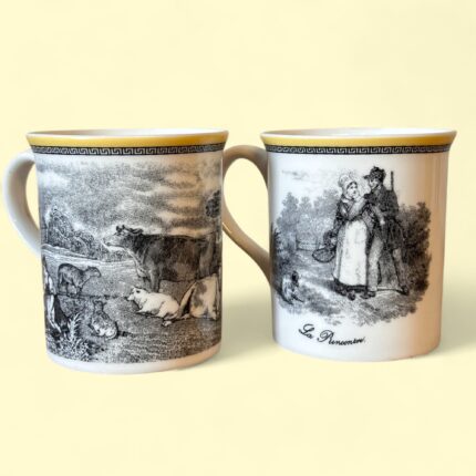 Pair Villeroy & Boch Audun Mugs, Chasse & Ferme Fine China, Vintage German Cups