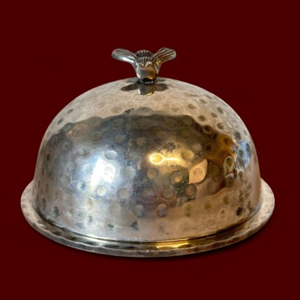 Culinary Concepts Bee Butter Dish, Hammered Silver Plated Jam Pot, Cloche Lid