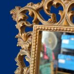 Vintage Ornate Gold Gilt Mirror, Rococo Style Tabletop Vanity, Hollywood Regency