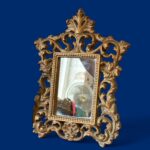 Vintage Ornate Gold Gilt Mirror, Rococo Style Tabletop Vanity, Hollywood Regency