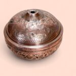Vintage Persian Qalam Zani Engraved Copper Bowl, Lidded Pot, Boho Home Decor