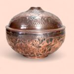 Vintage Persian Qalam Zani Engraved Copper Bowl, Lidded Pot, Boho Home Decor