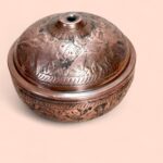 Vintage Persian Qalam Zani Engraved Copper Bowl, Lidded Pot, Boho Home Decor
