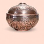 Vintage Persian Qalam Zani Engraved Copper Bowl, Lidded Pot, Boho Home Decor