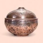 Vintage Persian Qalam Zani Engraved Copper Bowl, Lidded Pot, Boho Home Decor