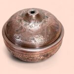 Vintage Persian Qalam Zani Engraved Copper Bowl, Lidded Pot, Boho Home Decor