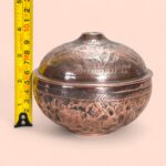 Vintage Persian Qalam Zani Engraved Copper Bowl, Lidded Pot, Boho Home Decor