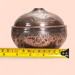 Vintage Persian Qalam Zani Engraved Copper Bowl, Lidded Pot, Boho Home Decor