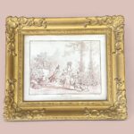 Vintage Huet Print La Brouette, French Rococo Art, Ornate Gold Gilt Frame