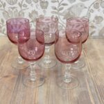 Set of 5 Vintage French Cranberry Pink Aperitif Glasses, 1970s Retro Barware