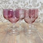 Set of 5 Vintage French Cranberry Pink Aperitif Glasses, 1970s Retro Barware