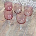Set of 5 Vintage French Cranberry Pink Aperitif Glasses, 1970s Retro Barware
