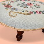 Vintage Floral Needlepoint Footstool, Small Oval Tapestry Stool, Cottage Decor