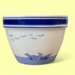 Vintage Blue & White Windmill Plant Pot Delft Style Ceramic Indoor Planter